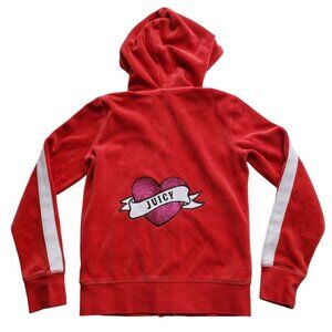 Juicy Couture Y2K style Girl’s Red Velour Sequin Heart Racing stripes Hoodie